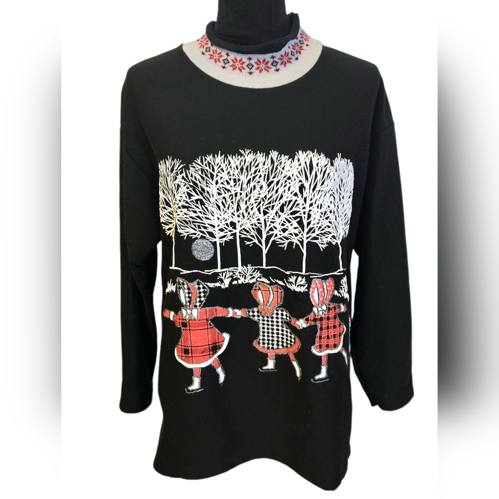 Vintage Bobbie Brooks Anywear Women's Black Ice Skating Textured Sweatshirt Sz L